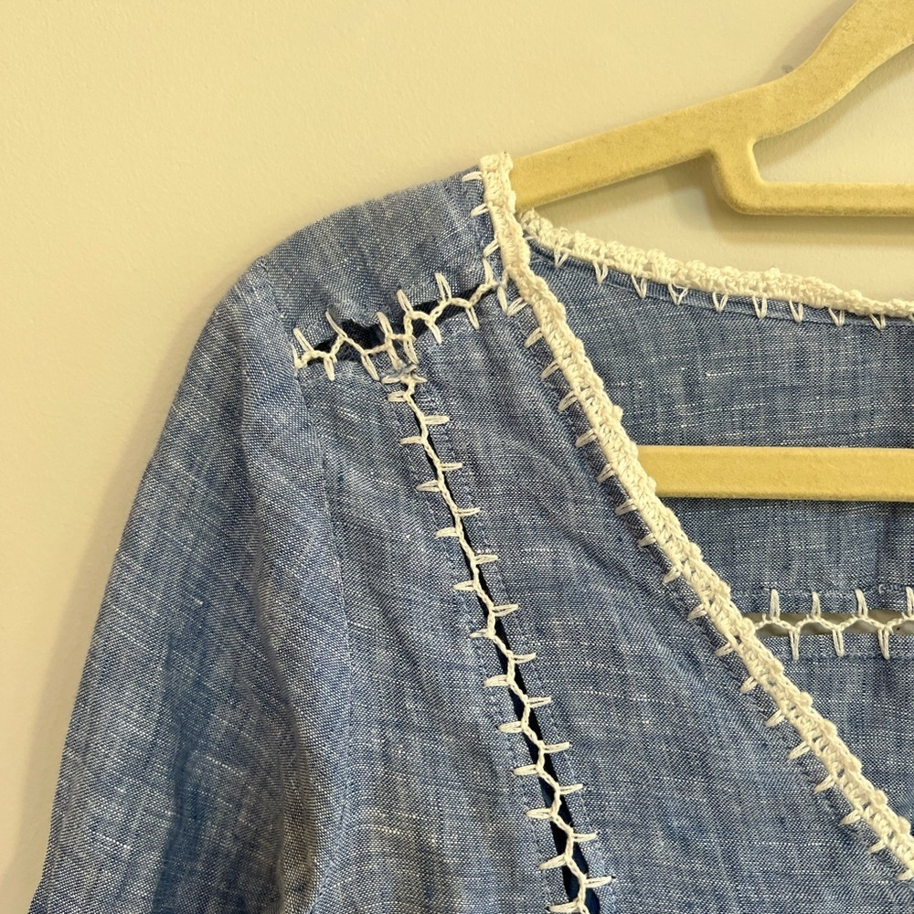 Joie Warby 100% Linen Blue Tunic Dress Cover Up with Embroidery,  XXS - Picture 8 of 11